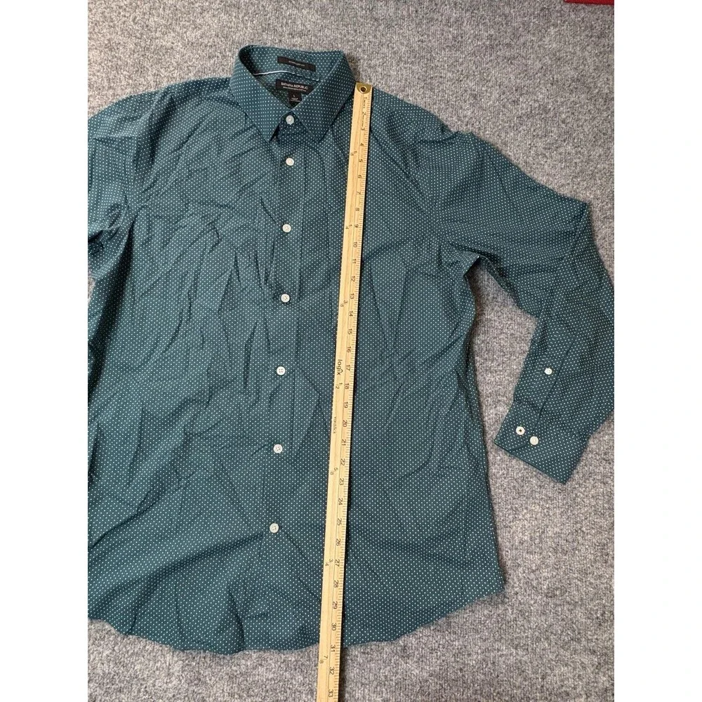 Banana Republic Dress Shirt Mens L Green Polka Dot Standard Non Iron Cotton LS